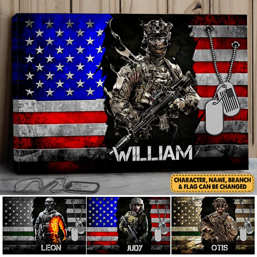 Personalized Gift For Veteran Custom Gift For Veteran Half Thin Green Line American Metal Flag Poster Canvas For Veterans