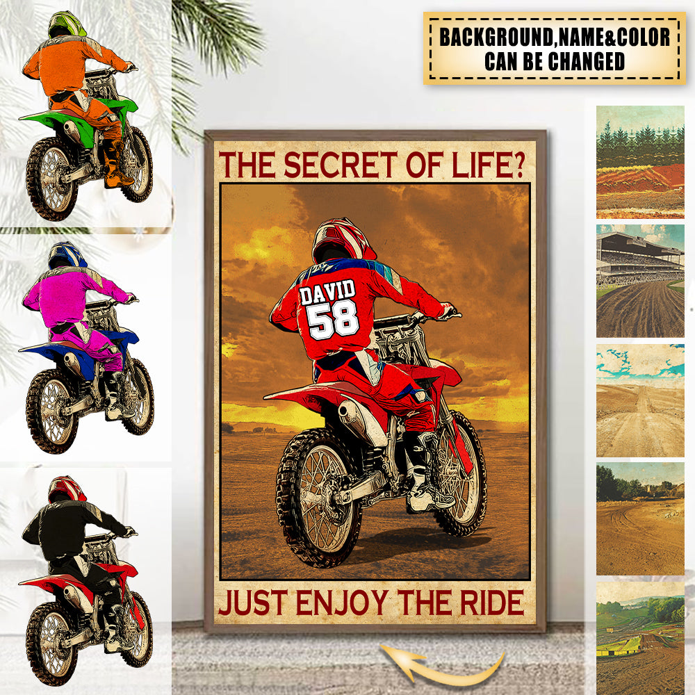 Custom Personalized Motocross Poster, Canvas with custom Name, Number, Appearance & Landscape, Vintage Style, Dirt Bike Gifts