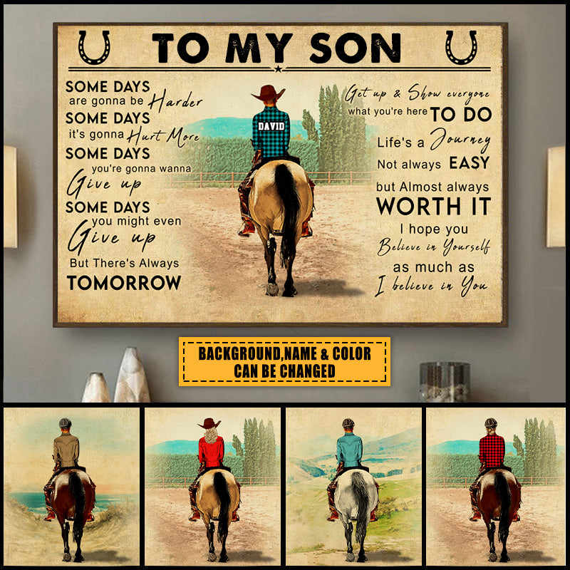 Custom Personalized Horse Poster, Vintage Style, Poster To My Son Horse, Gifts For Daughter Riding Horse With Custom Name Appearance & Landscape