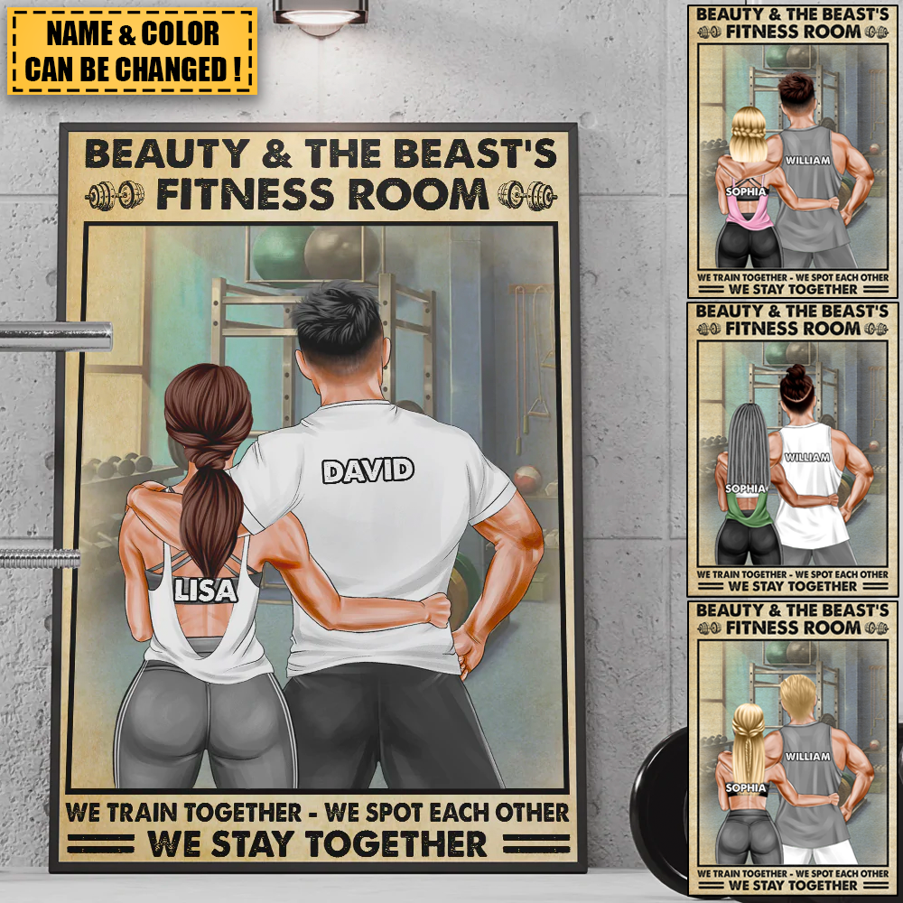 Beauty & The Beast's Fitness Room, Train Together - Personalized Poster Prints - Vintage Gym Couple