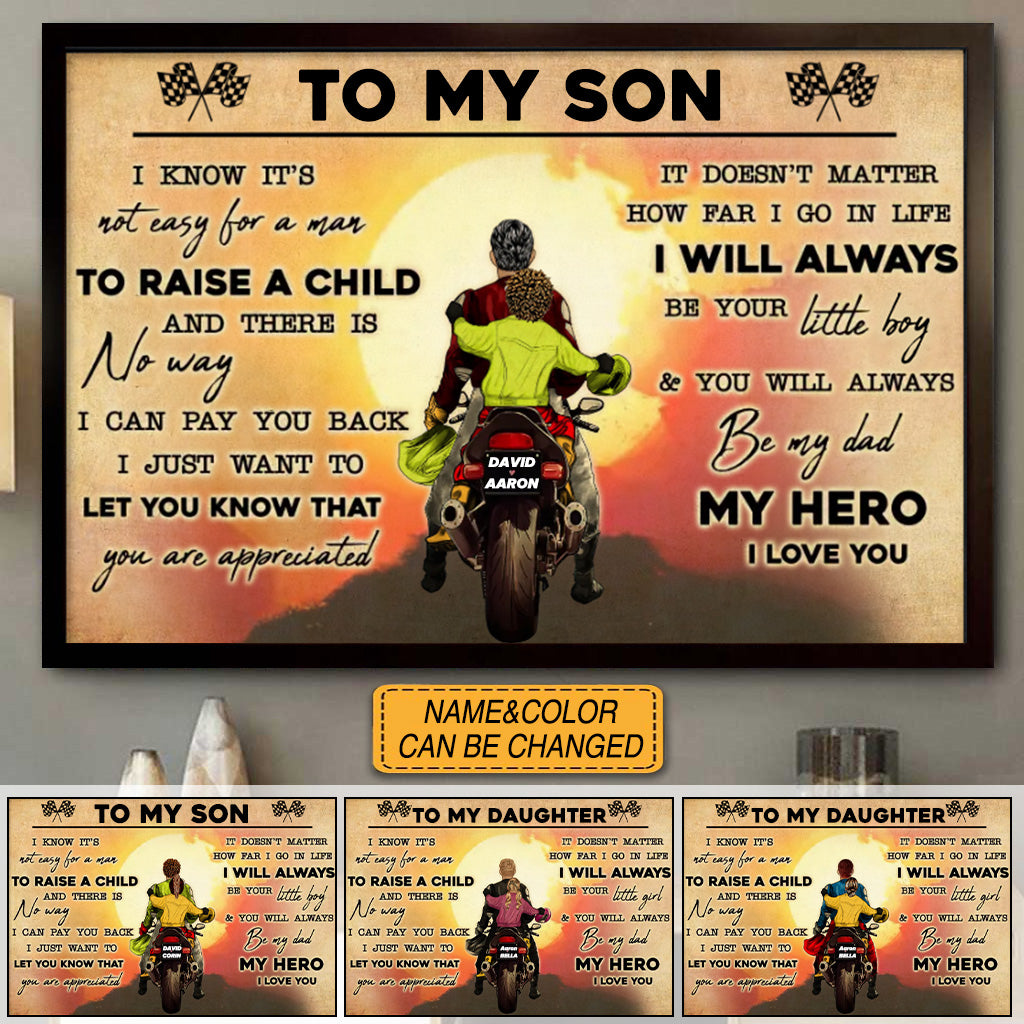 Custom Personalized Motocross Poster,Bike Dad And Daughter & Son