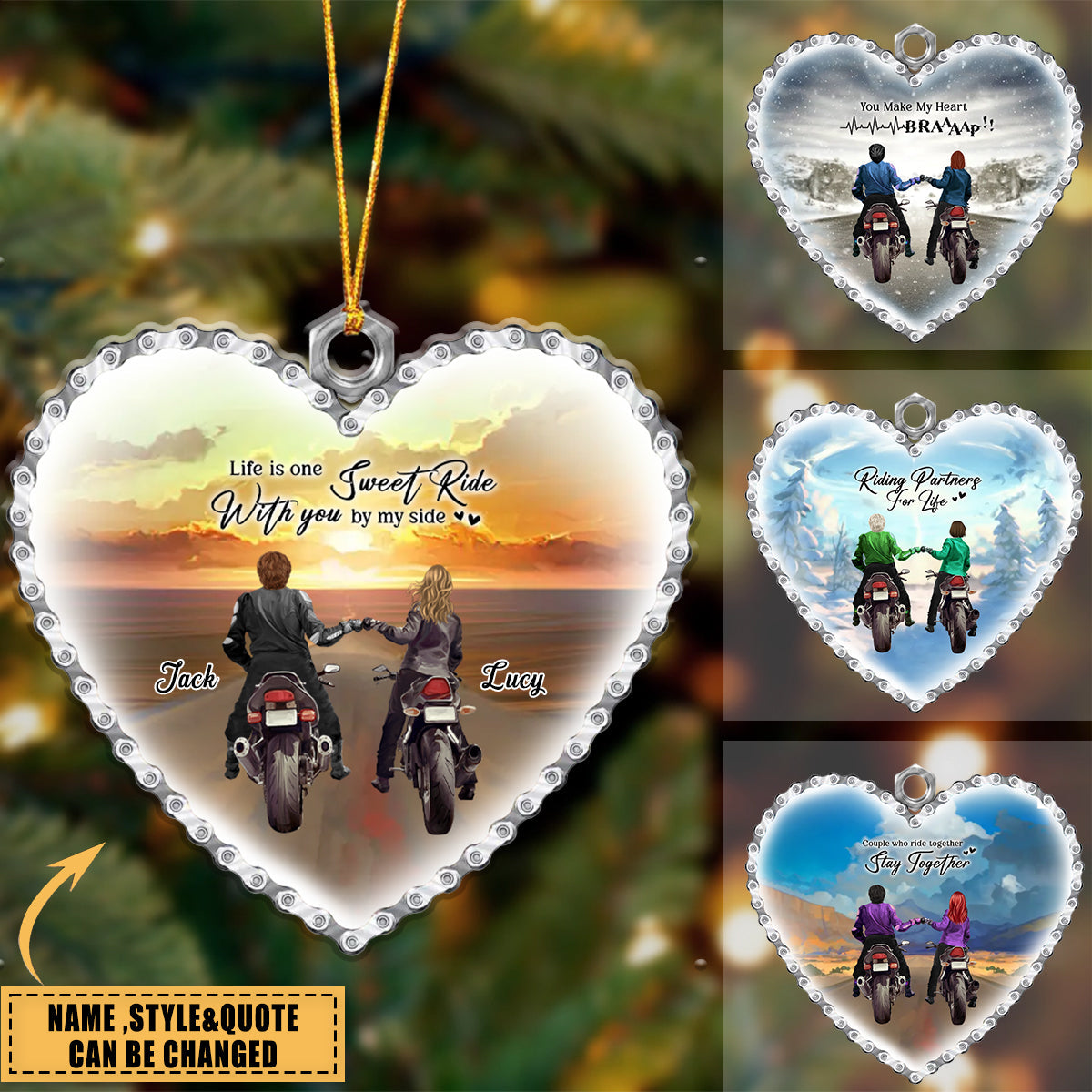 Custom Personalized Motorcycle Couple Acrylic Ornament-Gift Idea For Couple