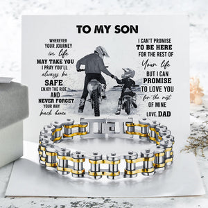 Biker Dad And Son, Enjoy The Ride Stainless Steel Chain Bracelet With Printable Digital Card To Son/Daughter