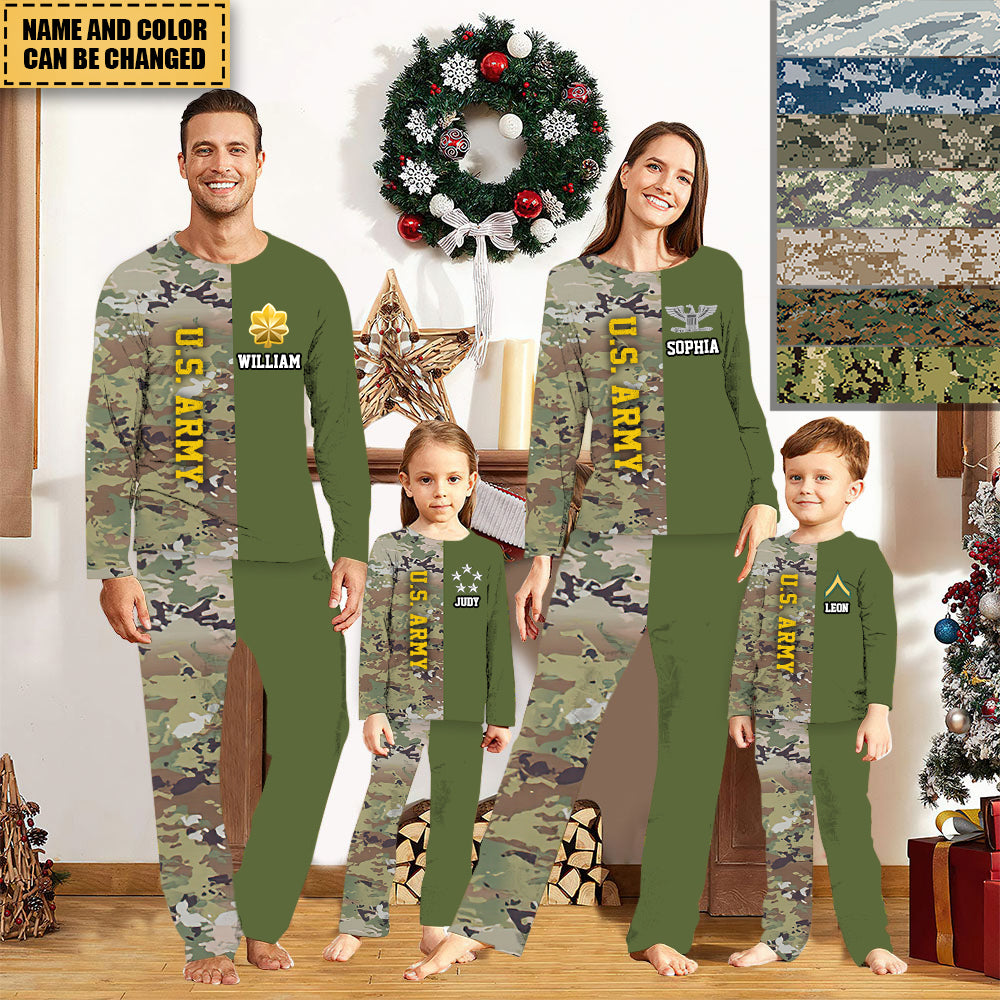 U.S. Soldier Family with - Pajamas, Camo Personalized faceworm name Matching your