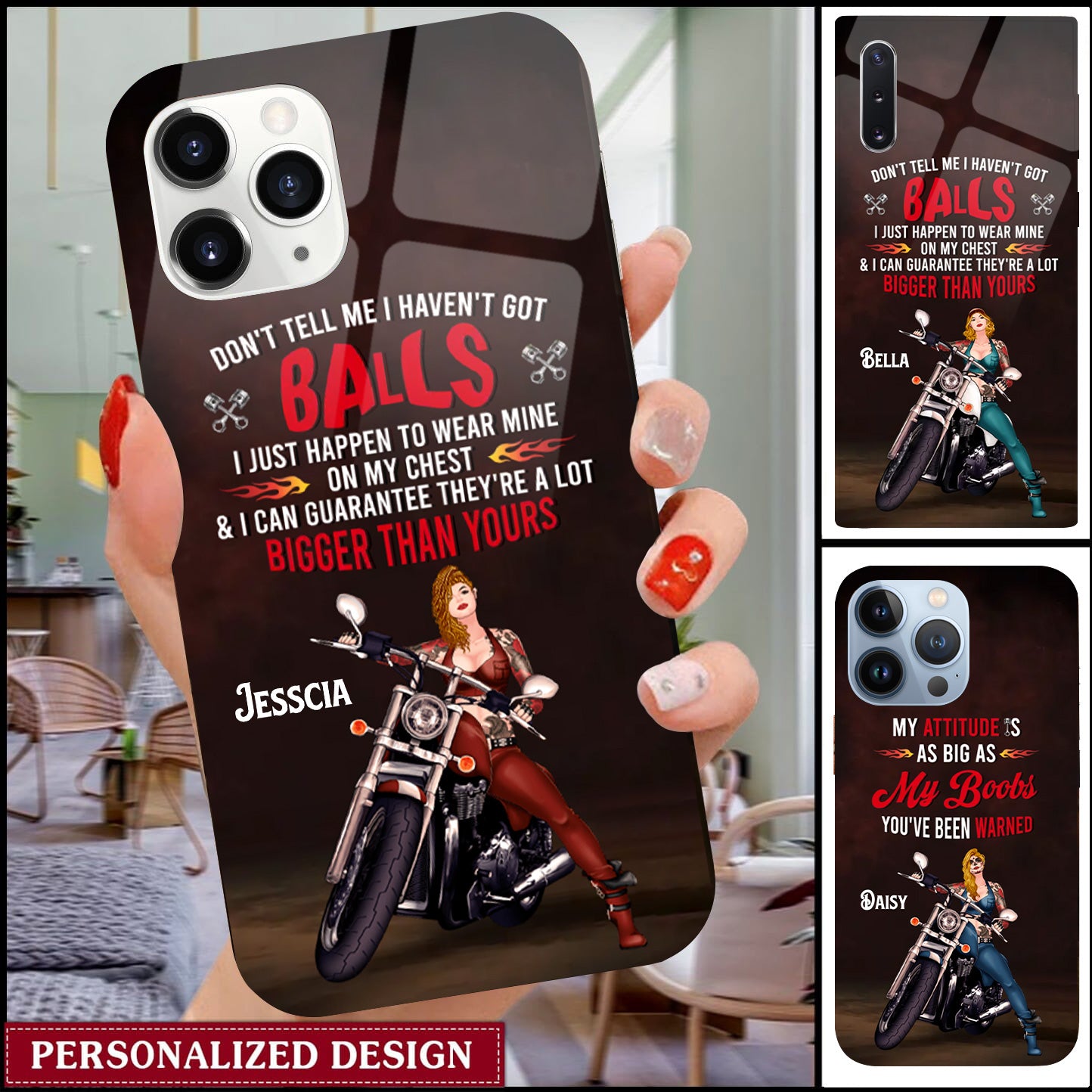 Custom Personalized Biker Girl Phone Case - Gift Idea For Girl/ Biker/ Motorcycle Lover - Don't Tell Me I Haven't Got Balls