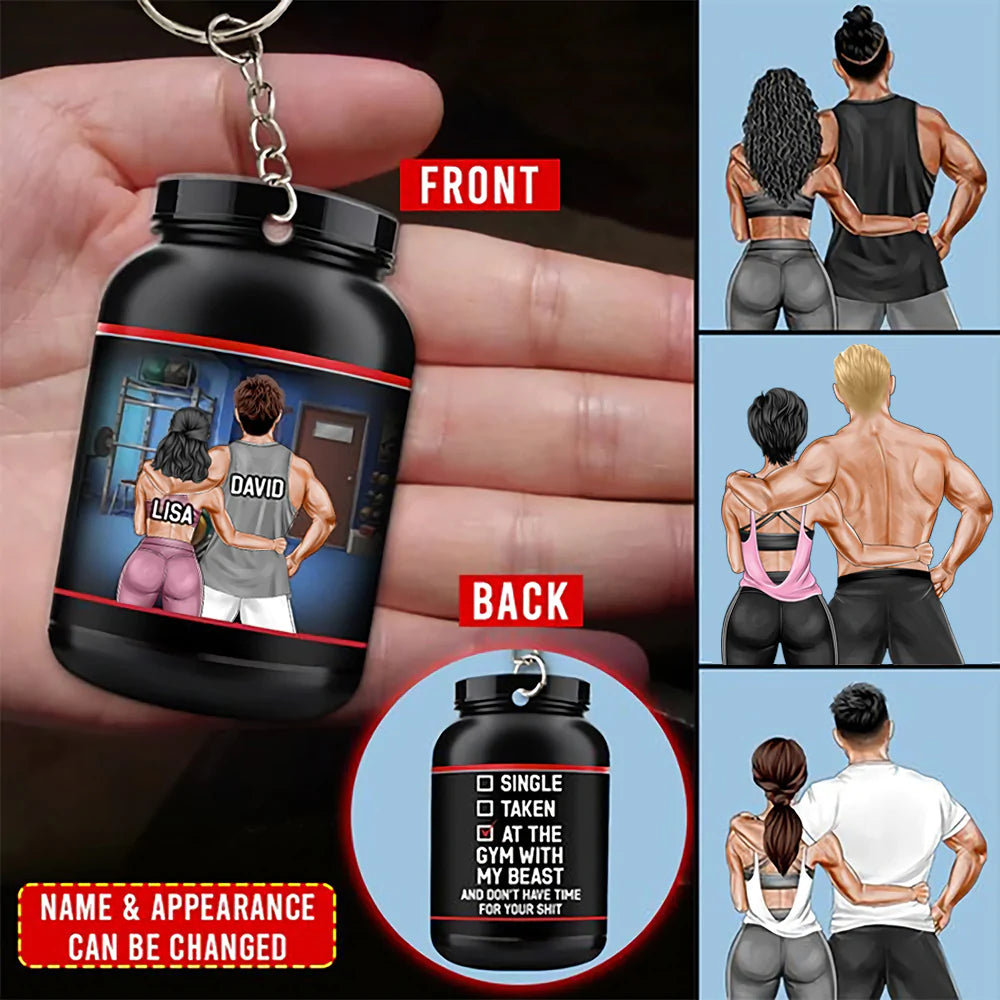 Personalized Gym Couple Keychain - At The Gym With My Beast/Beauty