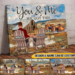 PERSONALIZED BACK VIEW COUPLE SITTING FARM LANDSCAPE AND HORSE YOU & ME WE GOT THIS POSTER