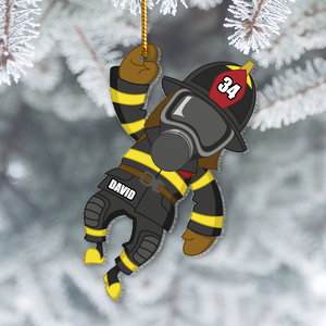 Firefighter Jumping, Personalized Firefighter Ornament