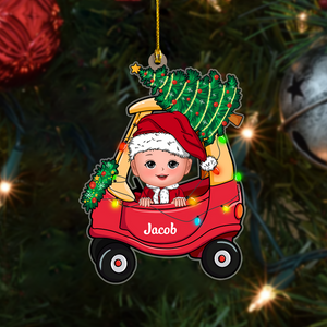 Baby In Christmas Car Toy First Christmas Personalized Ornament