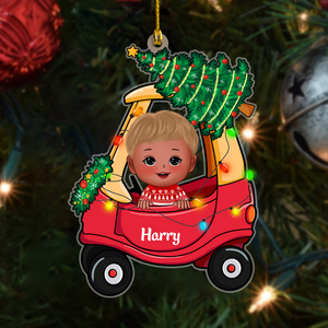 Baby In Christmas Car Toy First Christmas Personalized Ornament