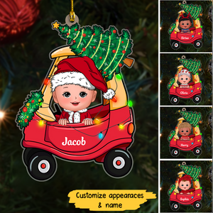 Baby In Christmas Car Toy First Christmas Personalized Ornament