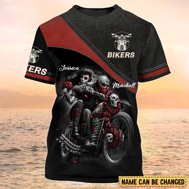 Personalized Skull Biker Motocross Motorcycle Couple T-shirt