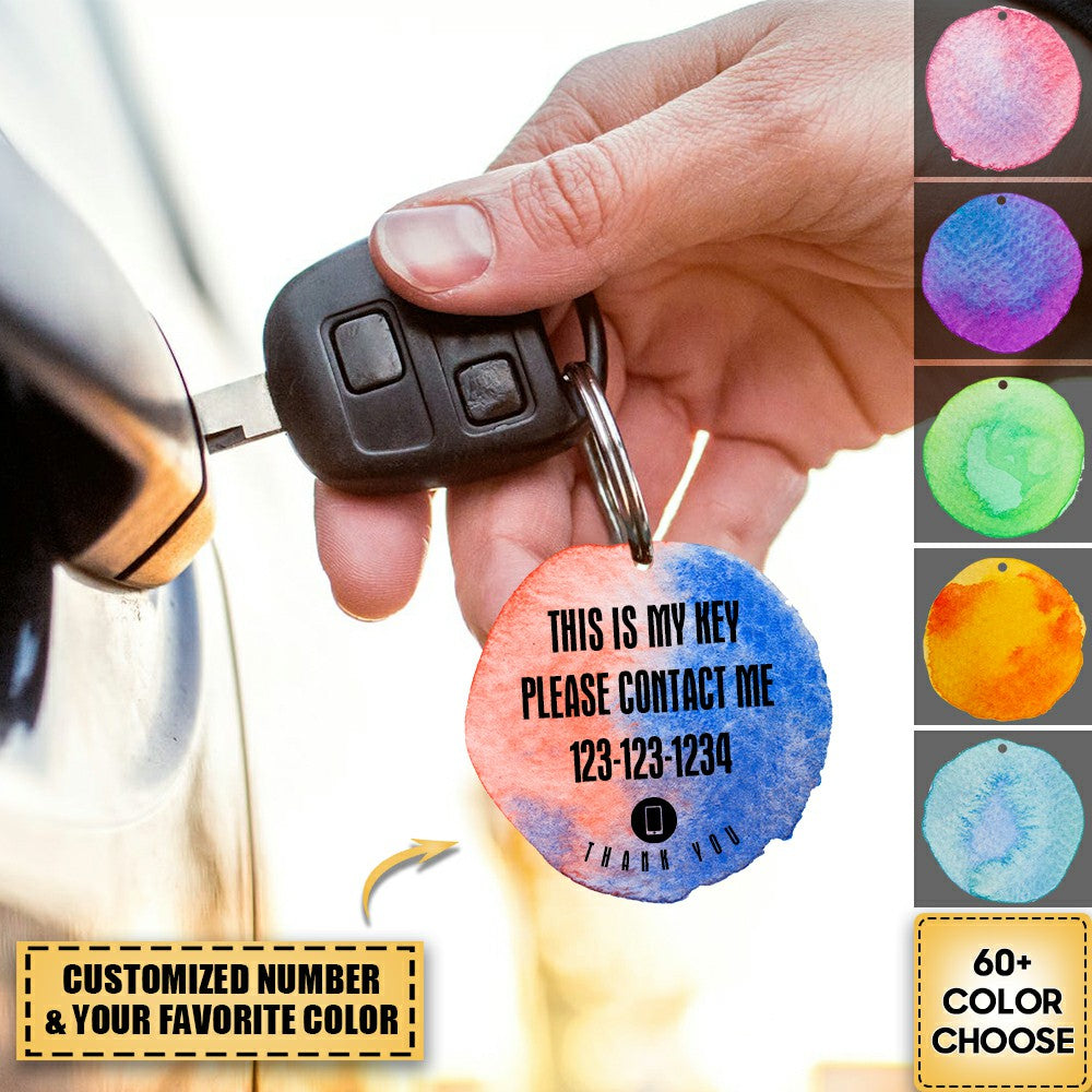 Lost keys please contact - Cell phone number plate keychain - Customized number and color