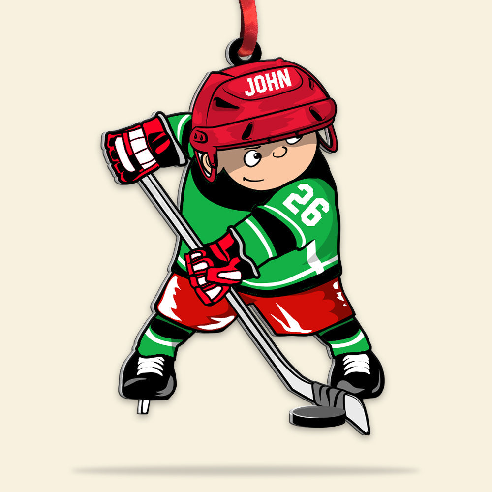 Ice Hockey Kid Player, Personalized Acrylic Ornament